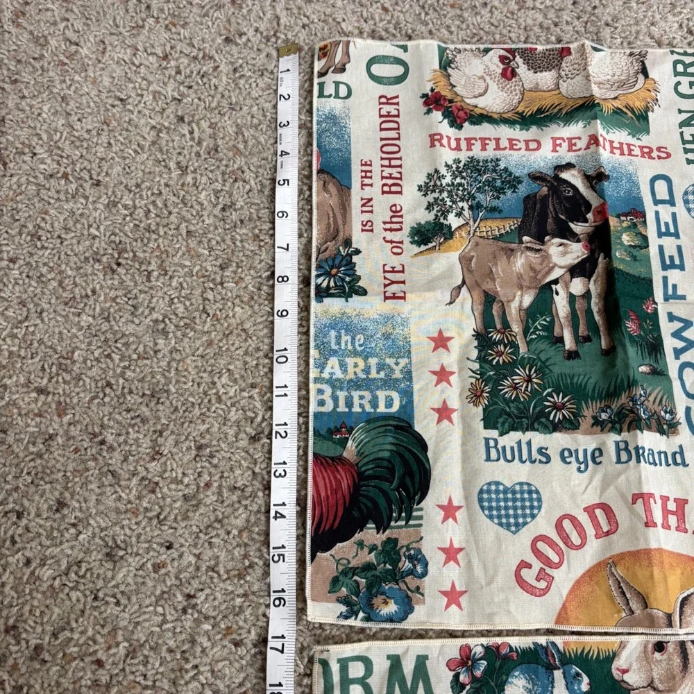 Set‎ of 3 Vintage Style Farmhouse Cloth Napkins Feed Sack Cottage Country Cows